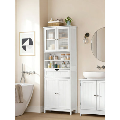 Storage Cabinet With Adjustable Shelves, Drawer, Open Compartments For Bathroom, Living Room, Kitchen - Cloud White