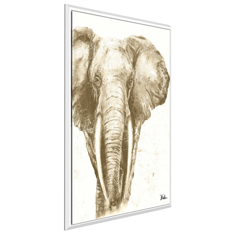 «Mute Elephant», reproduction de peinture acrylique, H 33,5 po x l 21,5 po x P 2 po, Cadre flottant blanc