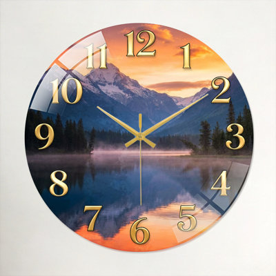 "Mountain Lake", horloge murale en verre