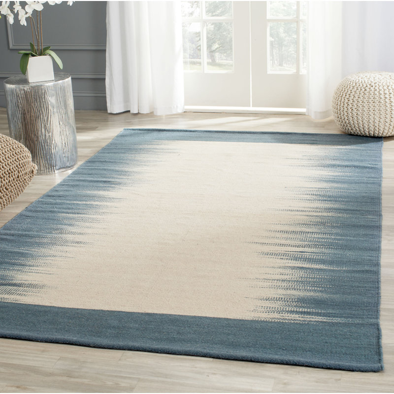 Light Blue and Beige Flatweave Wool Area Rug