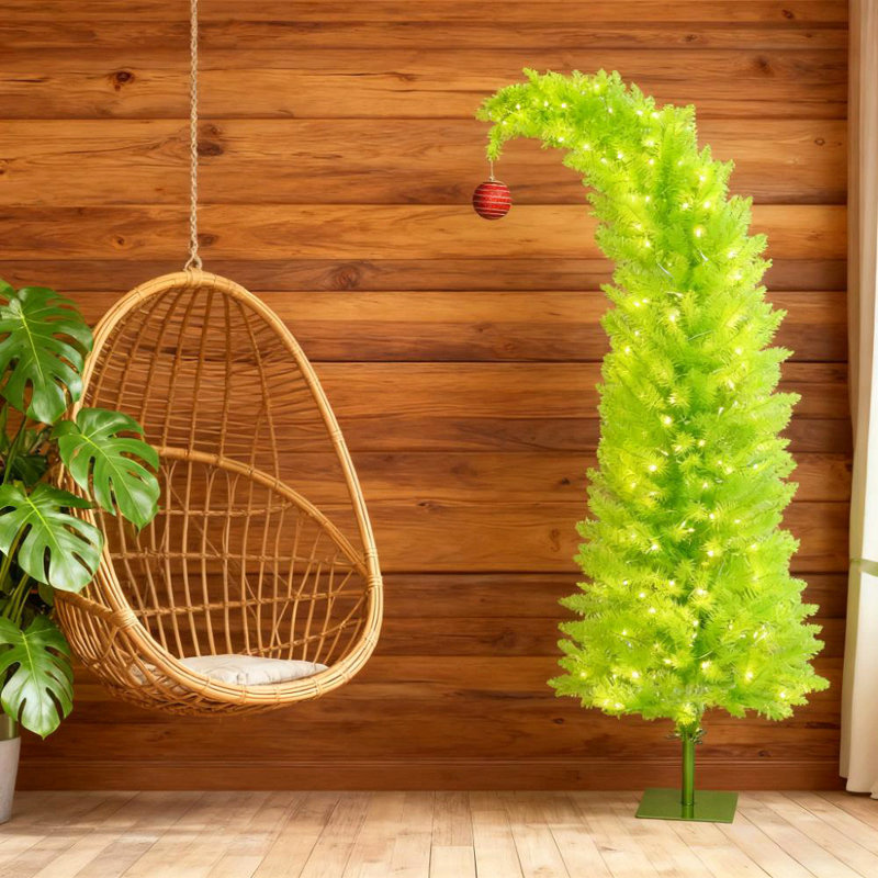 Arbre de Noël 5 pi avec boule rouge, base en métal, H 5 pi, Non pré-éclairé