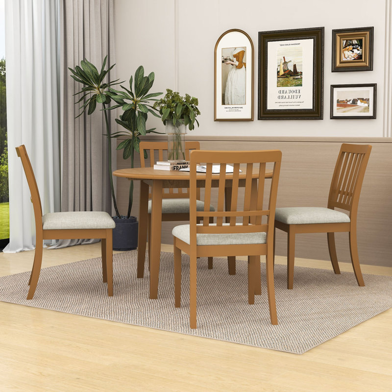 Ensemble de salle à manger 5 pièces à abattants avec table pliante en bois et 4 chaises rembourrées à dossier en lattes