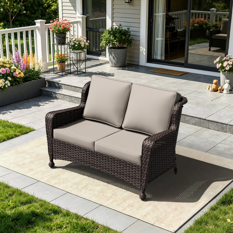 Causeuse de patio en osier pour 2 personnes avec coussins de 4 po beige, Beige