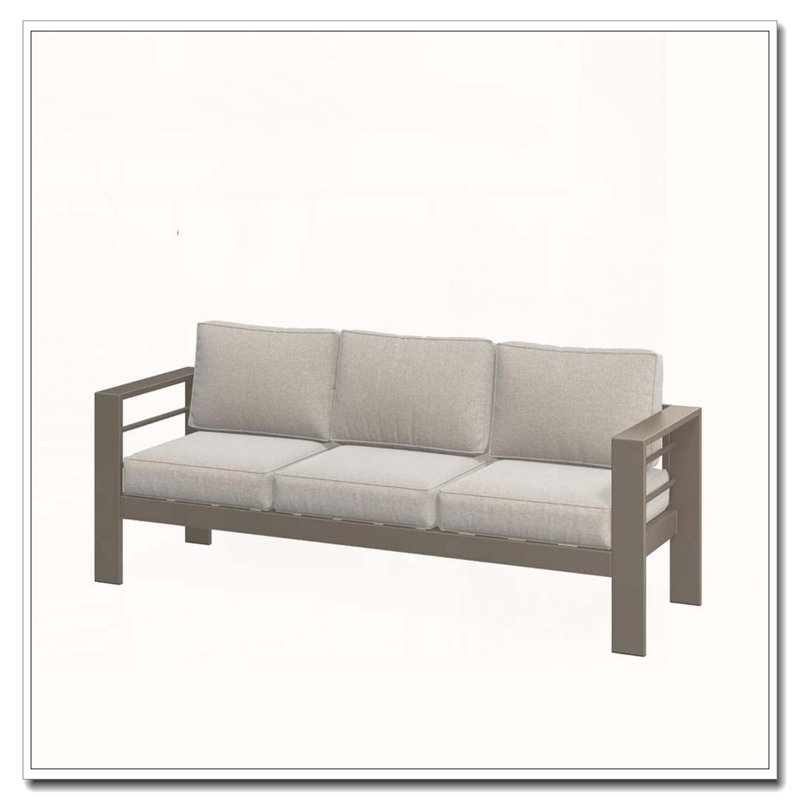 75 canapé de patio 3 places en métal toutes saisons avec coussins beiges, Beige