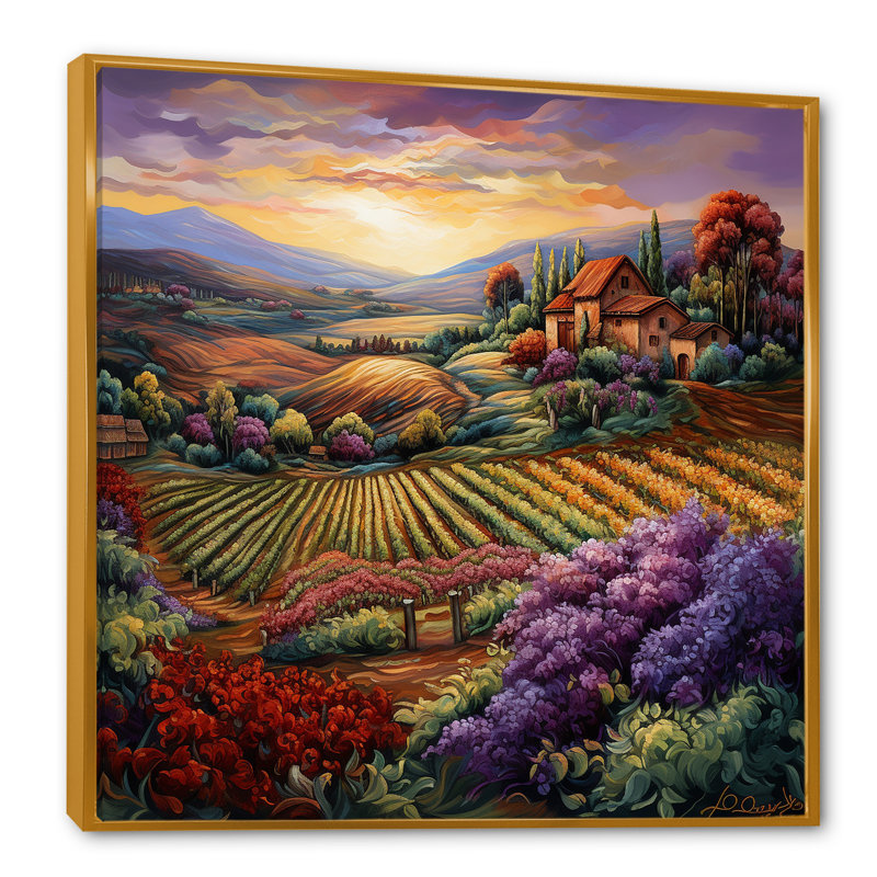 Vineyard Charm Vivid, impression sur toile, H 36 po x l 36 po x P 1,5 po, Cadre flottant doré