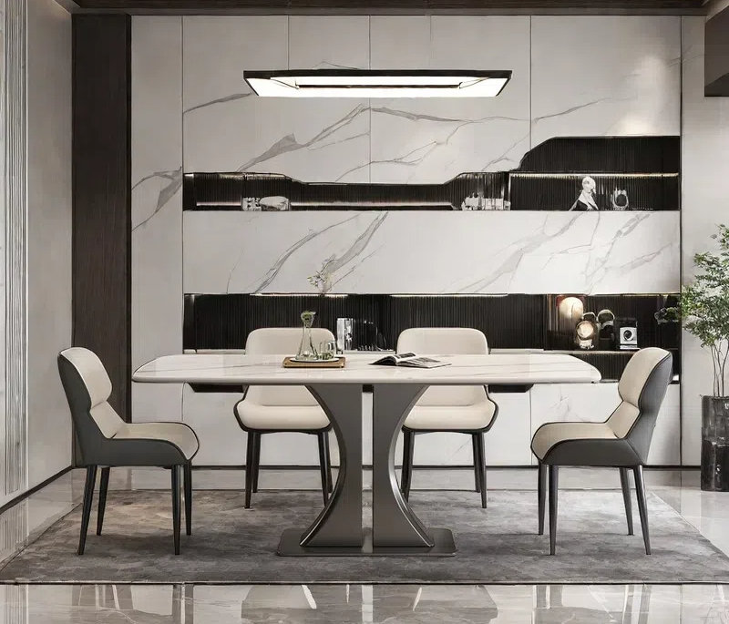 Durable Rock Slab Dining Table Sets., 29.53"H x 78.74"L x 35.43"W