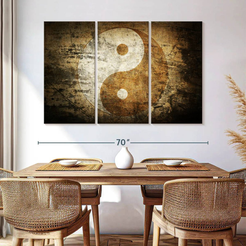Ensemble de 3 pièces Yin et Yang sur toile, H 42 po x l 65 po x P 1,25 po