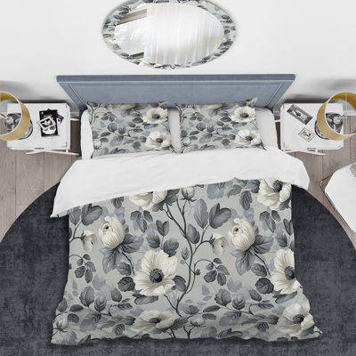 Ensemble de housse de couette Grey White Floral Dream III - Glam