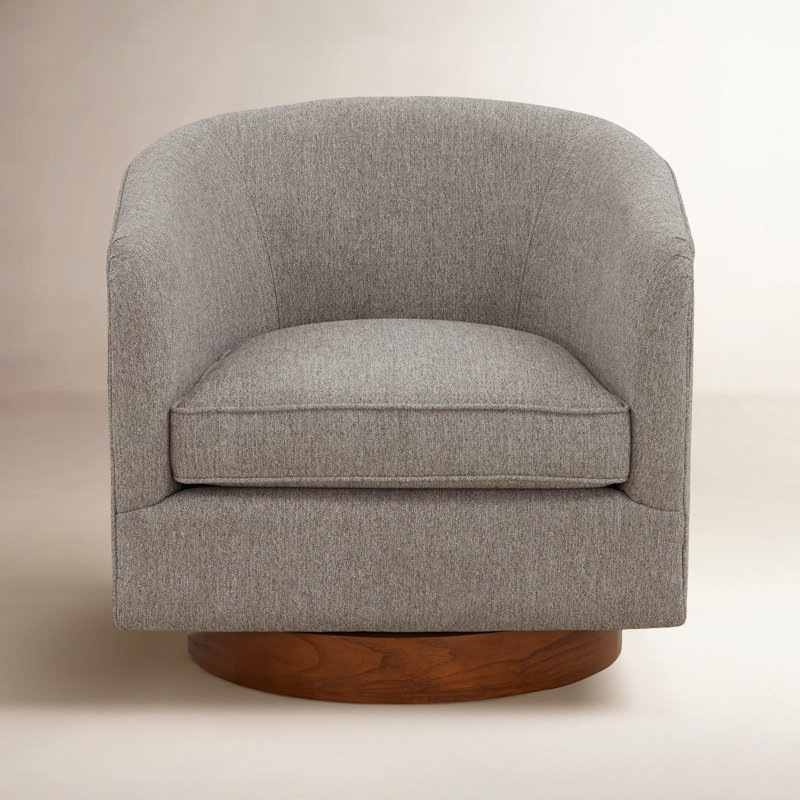 Arnardo Fabric Wood Base Swivel Chair, Beige Chenille