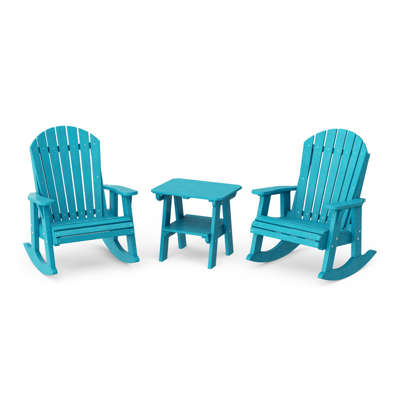 Ensemble de chaises berçantes 3 pièces avec table d'appoint Heritage Adirondack Heritage, Bleu Aruba