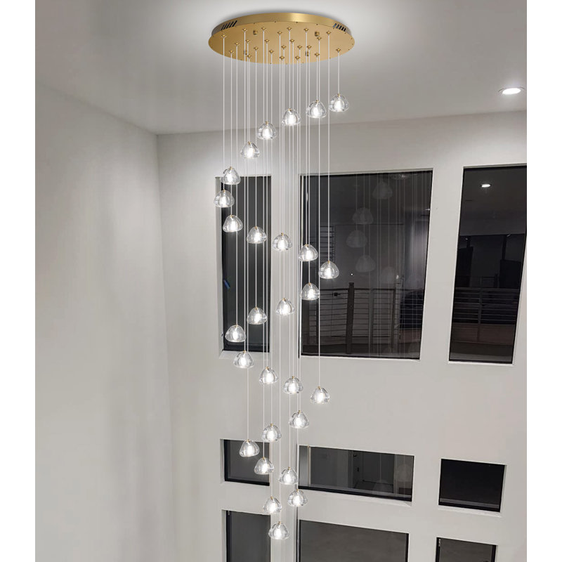 Lustre en cristal 25 lumières à intensité variable, Doré