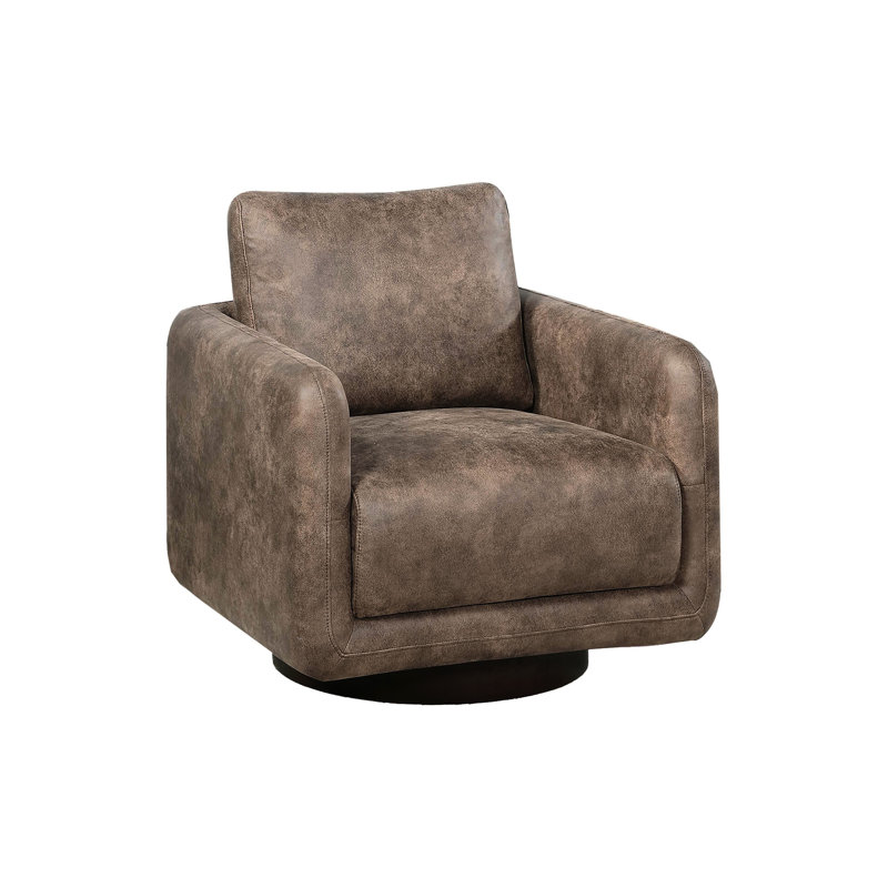 Chaise pivotante en similicuir de style moderne avec coussin de dossier et coussin de soutien, structure en faux bois massif revêtu de fibres à ressorts décoratifs à 360 degrés, conception pour espaces polyvalents