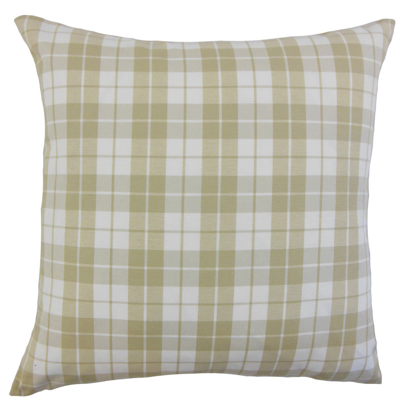 Joss Plaid Cotton Throw Pillow, Beige, 22" x 22"