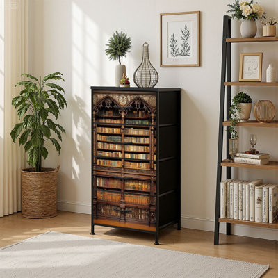 4 Drawer Vertical Storage Dresser Old library with Wood Top Fabric Pull Drawers by East Urban Home
