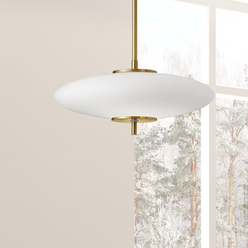 Luminaire suspendu simple à 1 lumière Kotz, Blanc opale / laiton vieilli