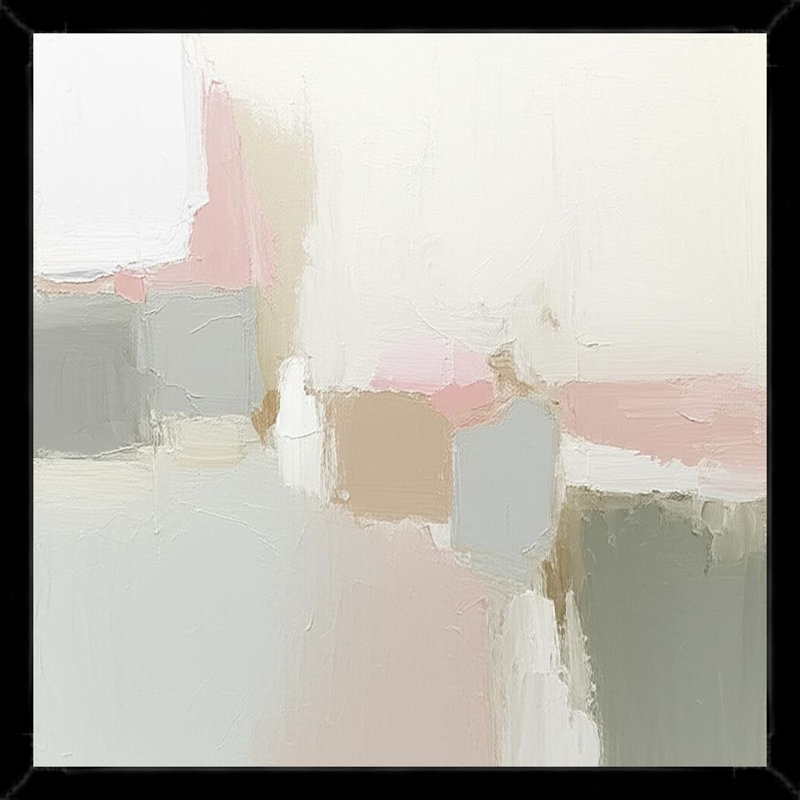Soft Pastel Abstract Landscape - Framed Canvas Wall Art, 16" H x 16" W, Black