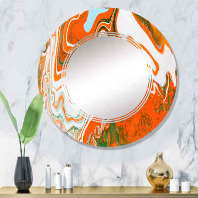 Liquide marbrant des vagues orange sur fond blanc - miroir mural moderne