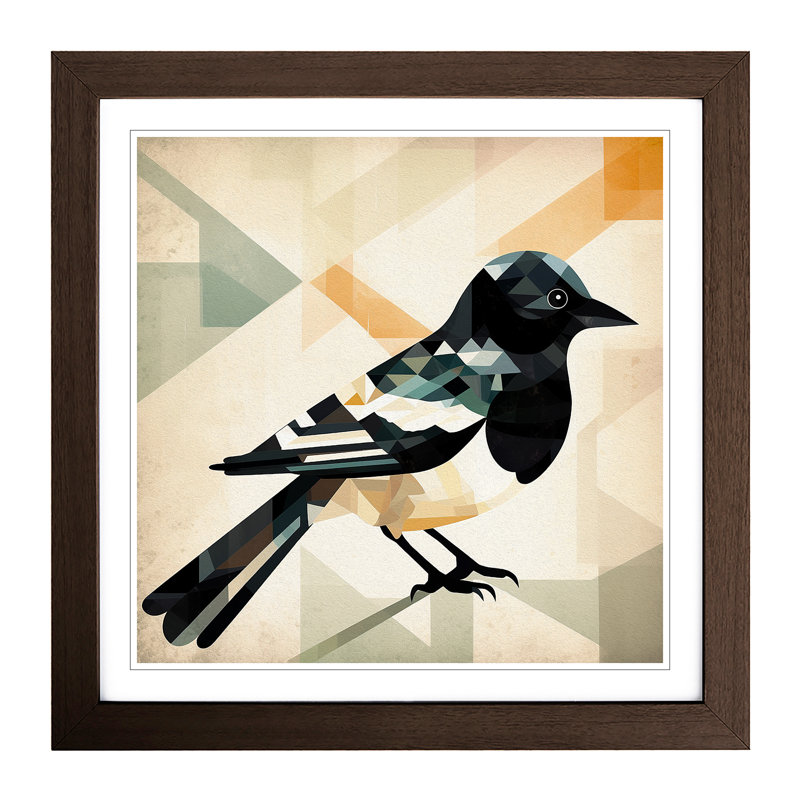 Magpie Bauhaus No.1 - Framed Print, Walnut