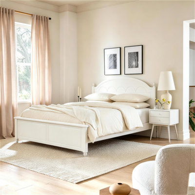 Queen size Wooden Bed Frame with Arched Headboard and Classic Design,White