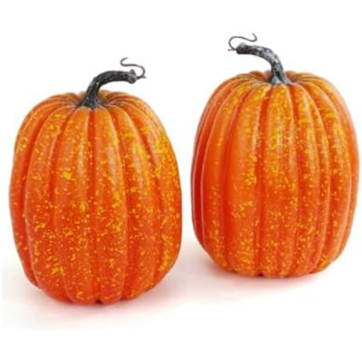 Citrouilles artificielles, 2 PCS de grandes citrouilles orange, fausse récolte de citrouilles pour l'automne, action de grâce d'Halloween, décoration saisonnière des Fêtes (2 pièces, grandes citrouilles orange)