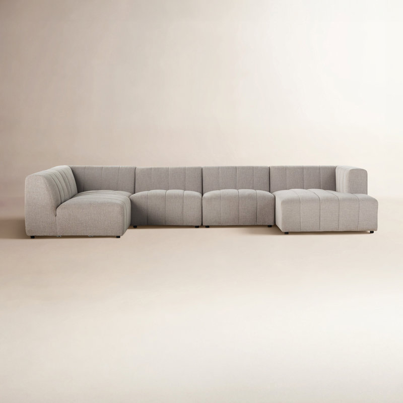 Langham 157" Wide Symmetrical Modular Sectional, Right Hand Facing, Gray Polyester