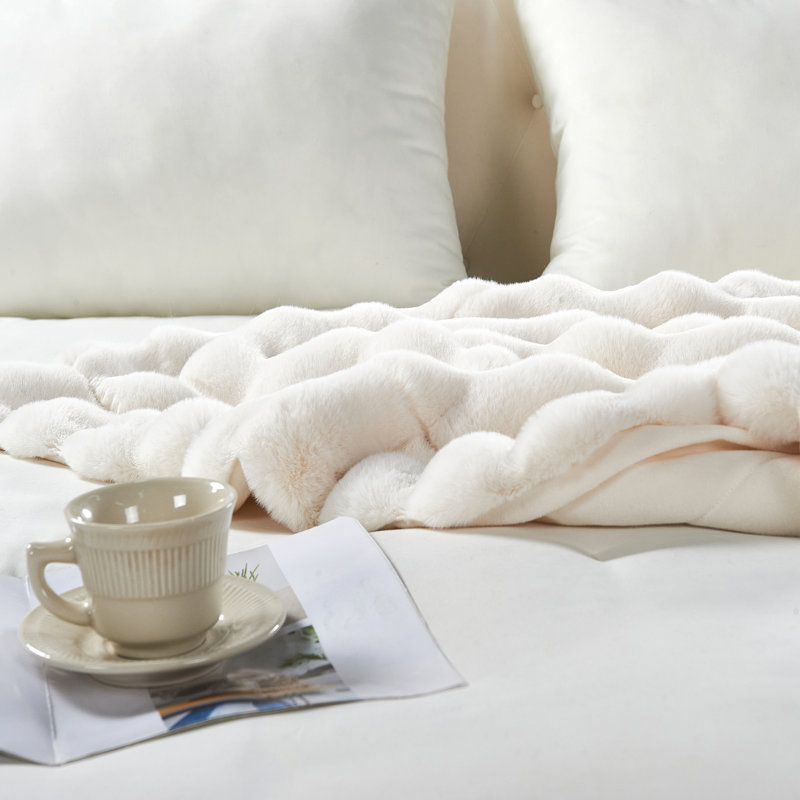 Jeté en fausse fourrure Bubble, Blanc, L 60 po x L 70 po
