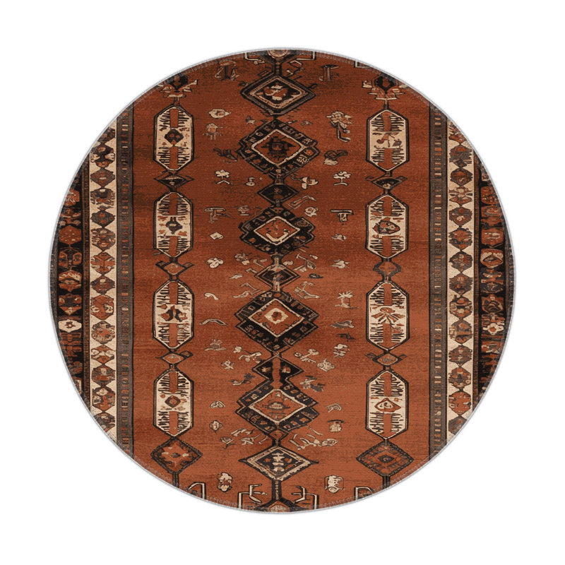 Turkish Brown Indoor and Outdoor Area Rug, Round 5'