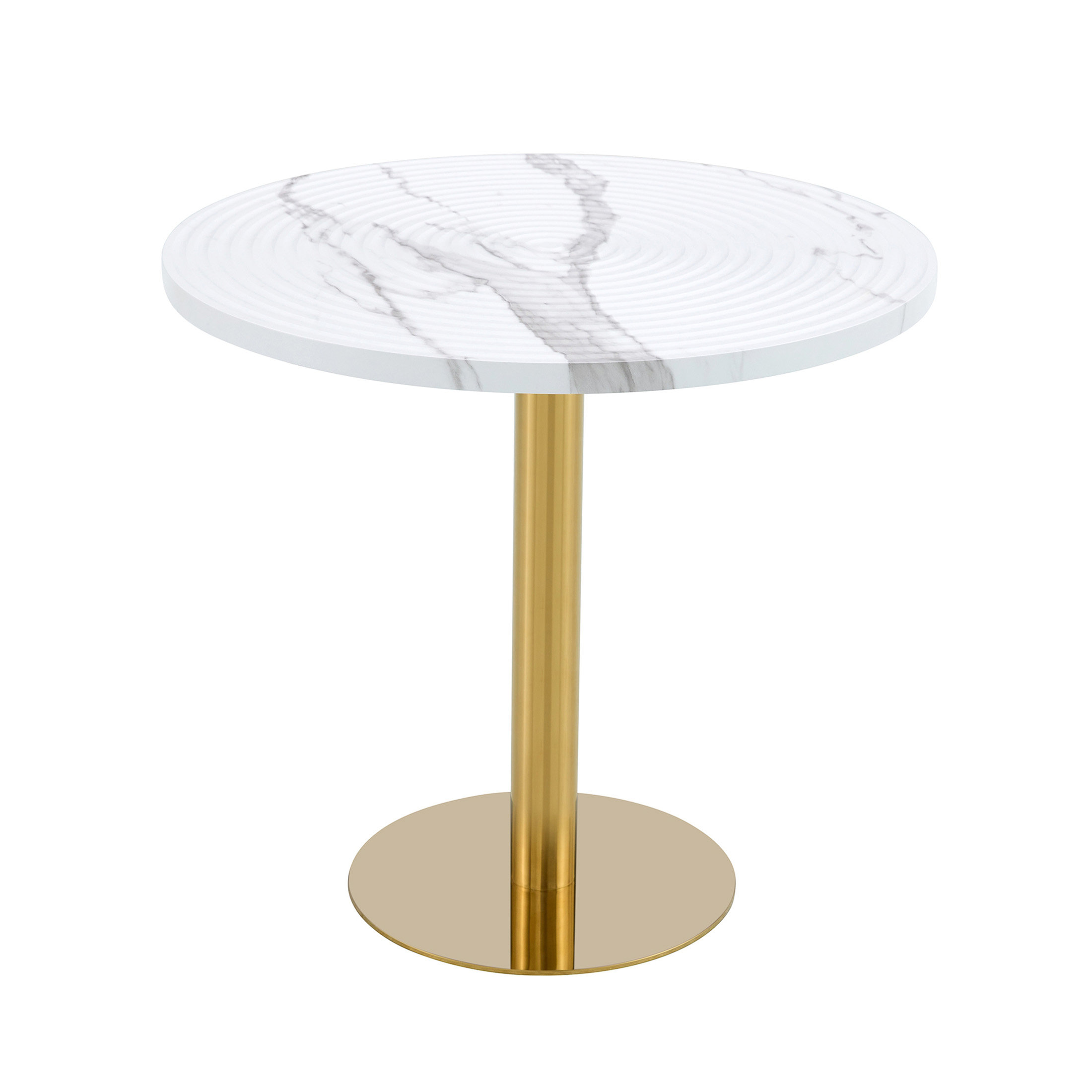 Modern Round Coffee Table - Annular Texture, Durable and Robust With a Diameter of 23.6 inches.Exquisite Suction Molding Process,Walnut Color Pattern Design,Black Sprayed Metal Leg.
