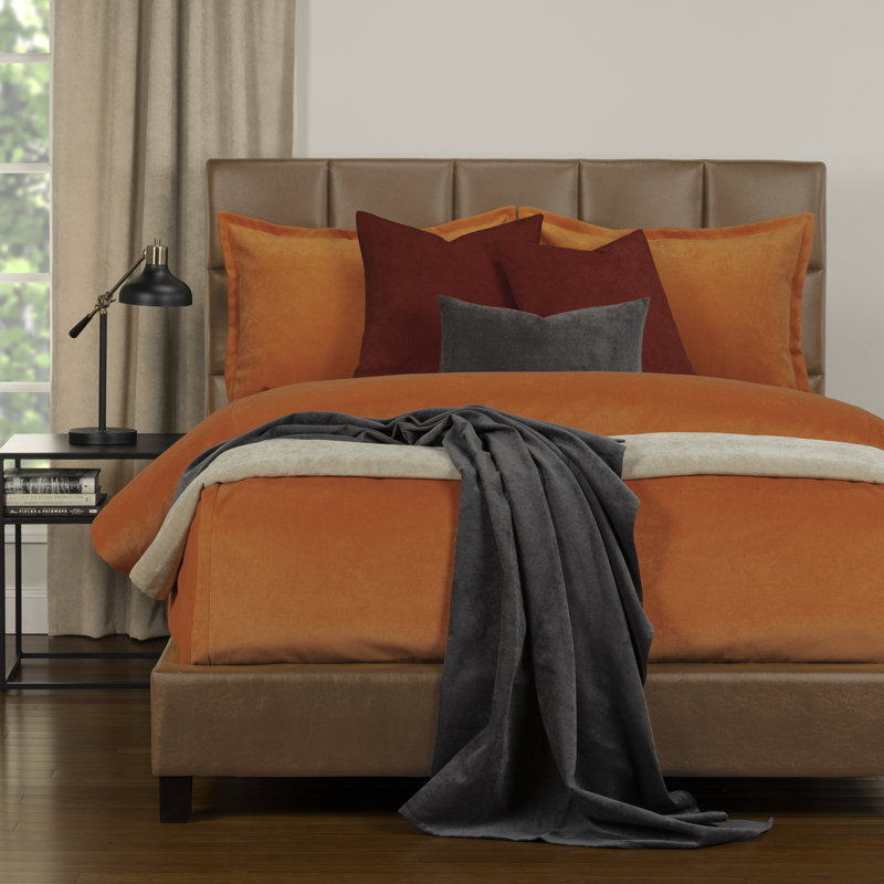Mixology Velvet Bed Cap Comforter Set with Sewn Corners, California King, Orange