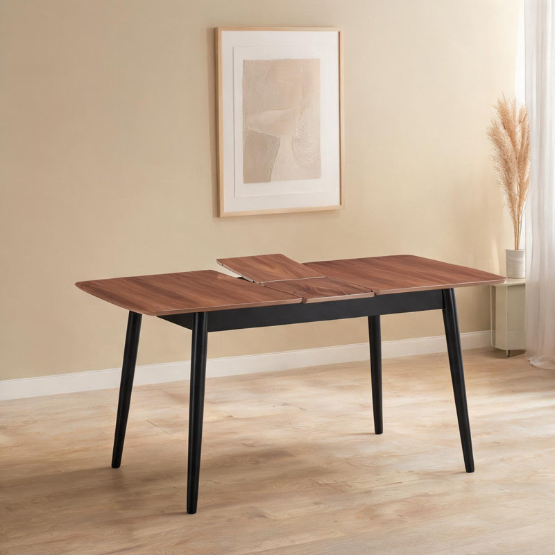 Table de salle à manger à rallonge avec rallonge papillon pour 10 personnes, finition naturelle claire et noire, pieds tournés, rectangulaire