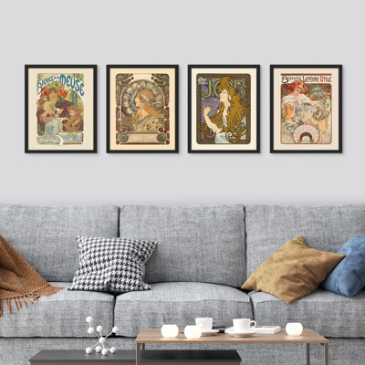 "Art Deco", "Portraits de femmes encadrées sur papier" par Alphonse Mucha
