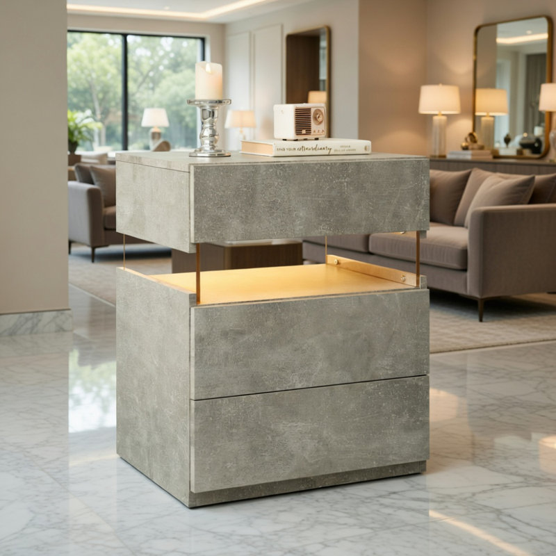 Commode 3 tiroirs pour tables de chevet à DEL avec tables en acrylique et tables de chevet à DEL (gris), Gris