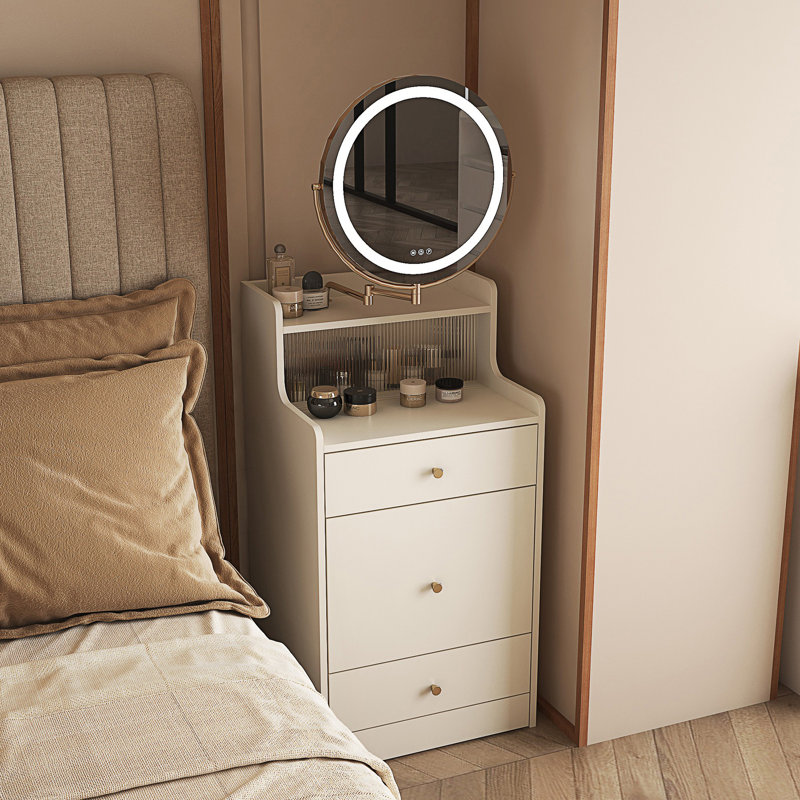 Ensemble de coiffeuse 3 en 1 avec miroir et lumière, ensemble de coiffeuse avec station de charge et tabouret rembourré