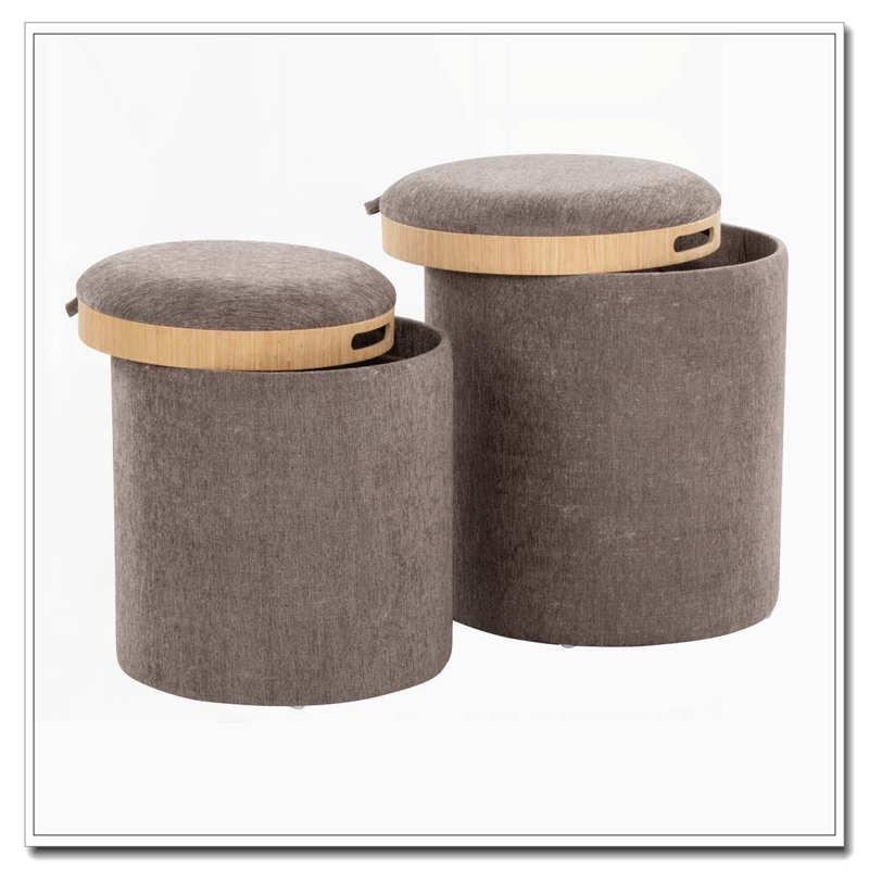 Ensemble de repose-pieds gigogne contemporain en tissu et bois naturel, Marron foncé