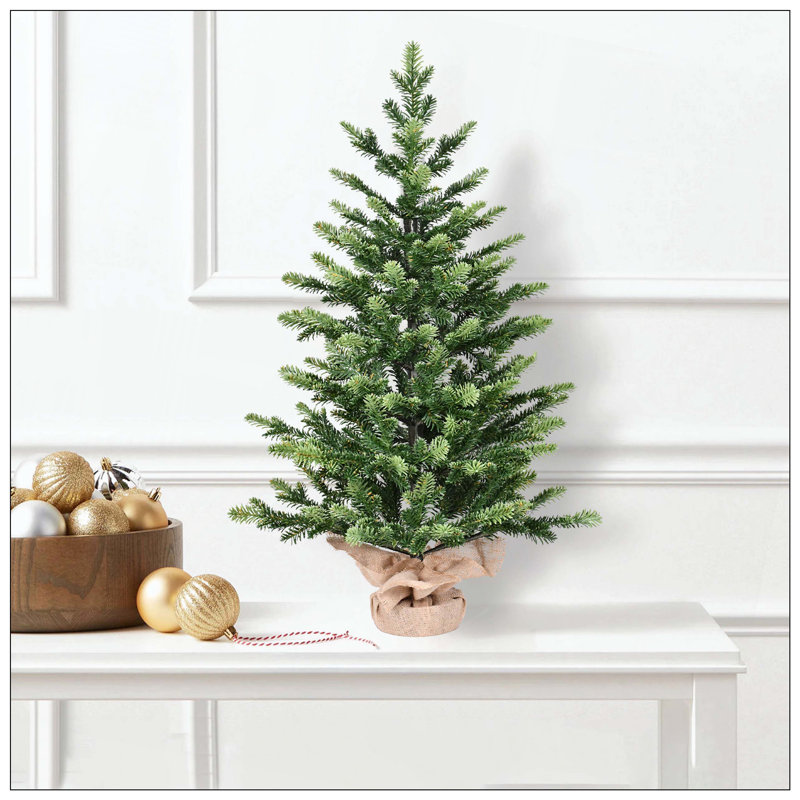 Arbre de Noël de table complet en PE avec 230 pointes, mini arbre réaliste avec base remplie de ciment en plastique - petit décor de bureau pour la maison, le bureau, le dortoir, le vestibule