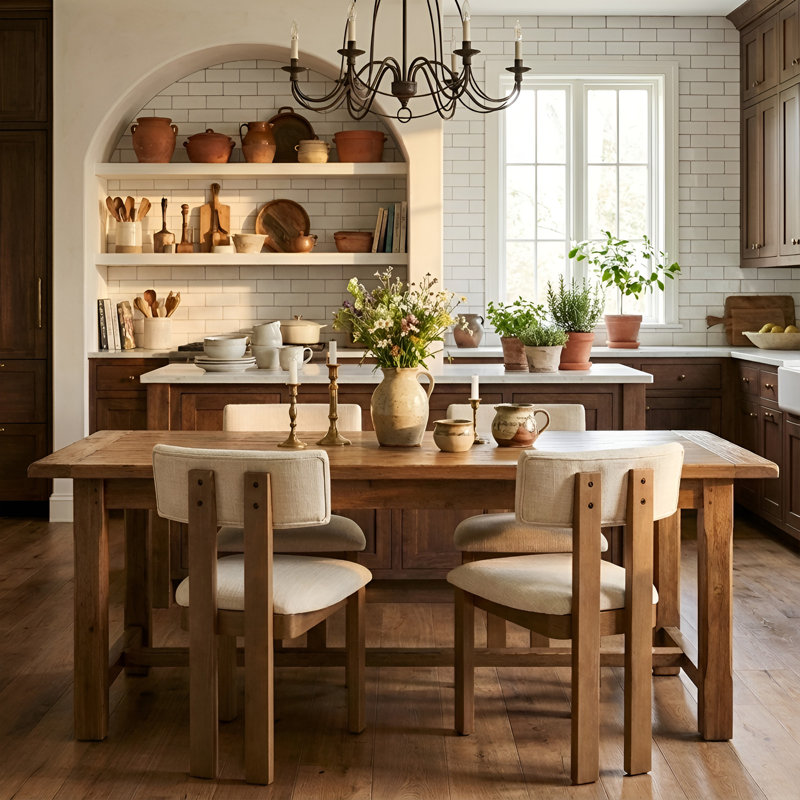 Chaises de salle à manger Janeene, Beige, Bois brun