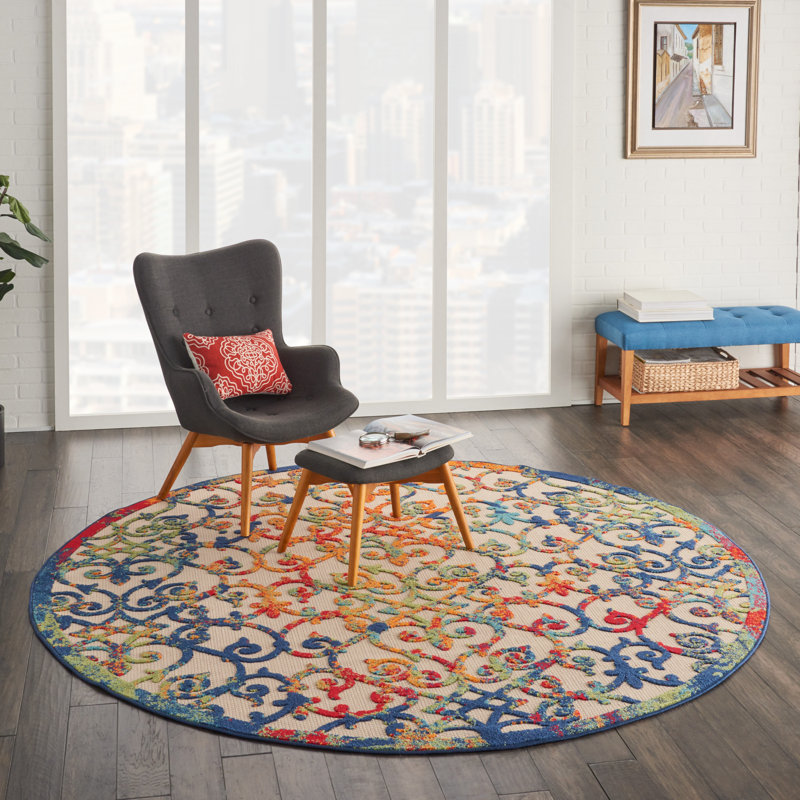 Eaglin Trellis Washable Indoor/Outdoor Area Rug, Round 4'