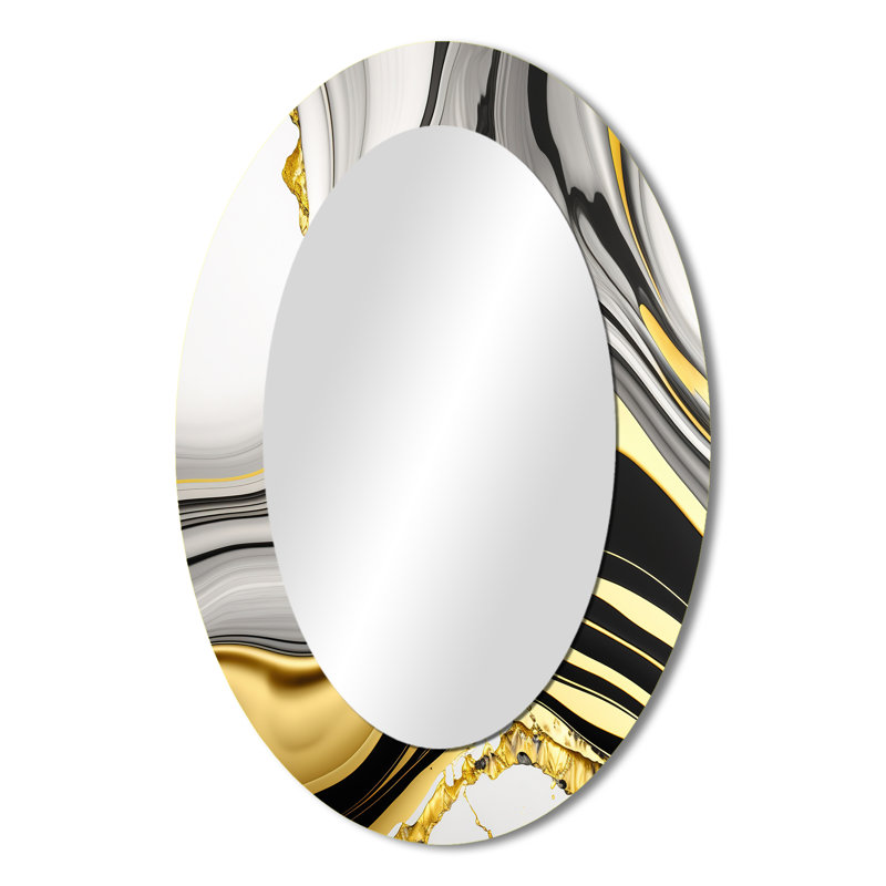 Abstrait Geode Marble Waves Gold III - Miroir décoratif abstrait ovale sur métal, 36 po x 24 po
