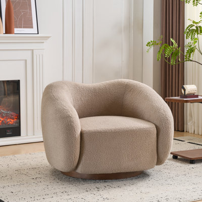 Rowan Mid-Century Modern Bouclé Swivel Club Chair with Bentwood Base