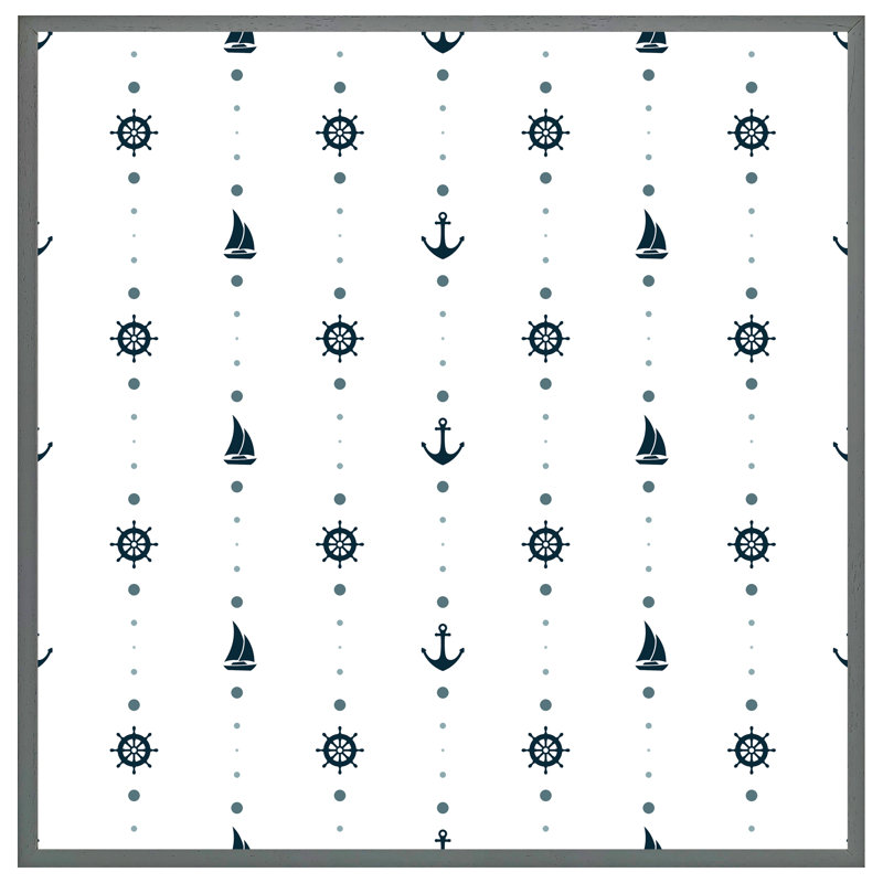 Brogden Anchor, Wheel, Sailboat - Single Picture Frame Print, 31cm H x 31cm W x 4cm D, Grey Framed