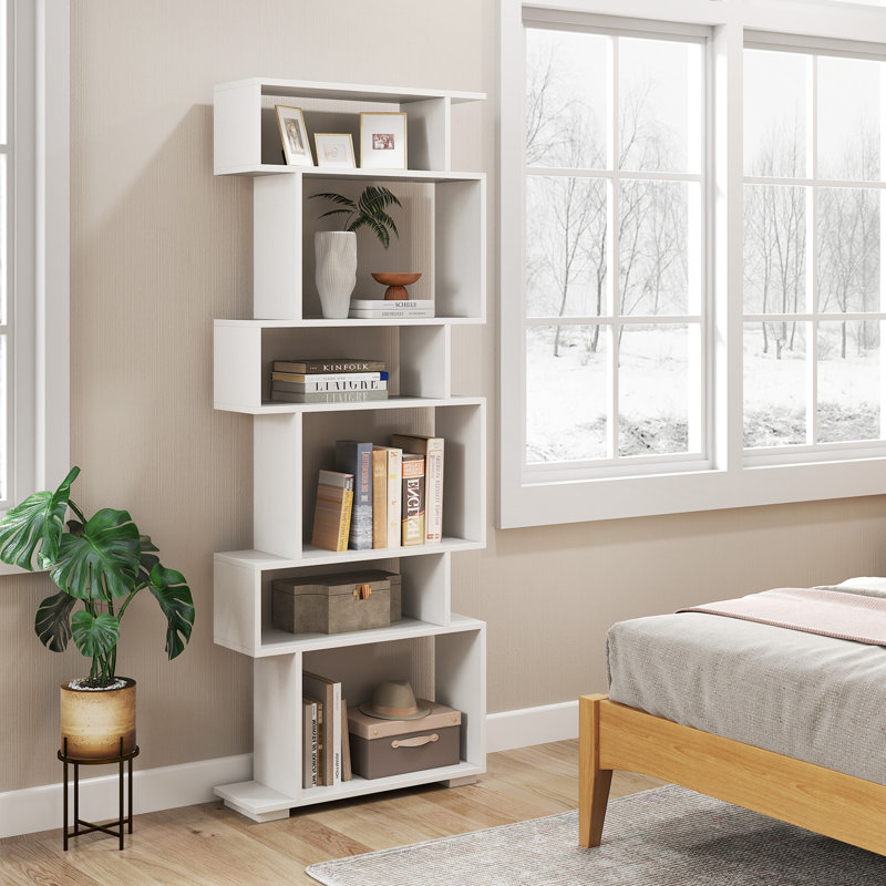1 PCS Bookcase 6-Tier Bookshelf with Anti-Tipping Kit Freestanding Display Shelf , White