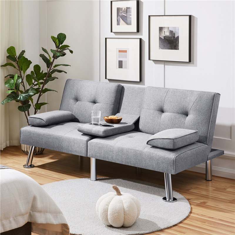 Upholstered 62.5" W 3-in-1 Sofa Bed, Gray, 28" H x 62.5" W x 31.5" D