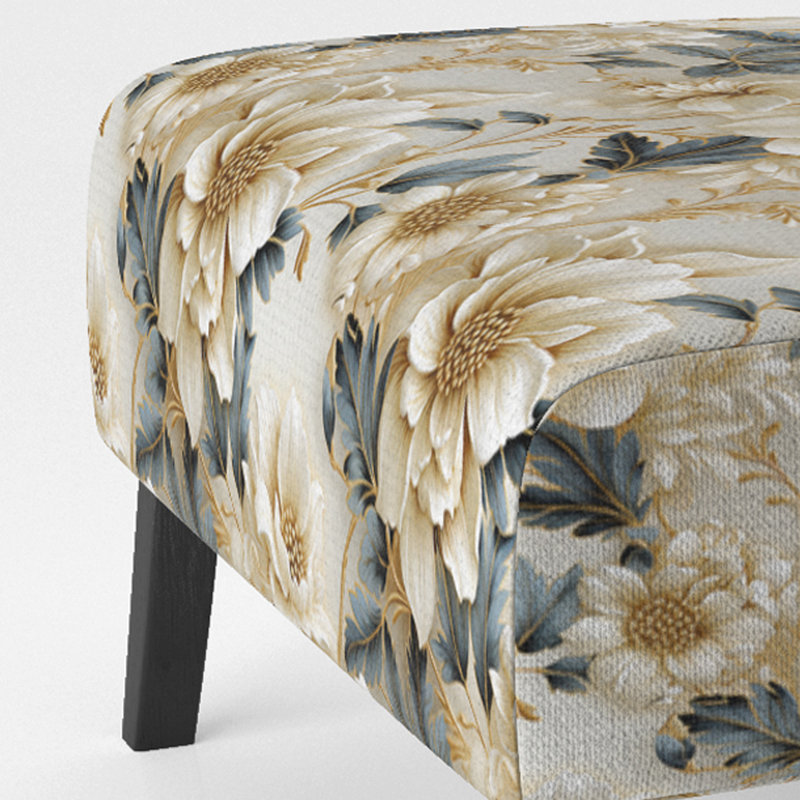 Fauteuil de chambre C, Glam, Or blanc et fleurs bleues élégance II