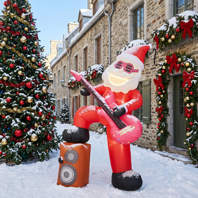 8FT Santa Playing Guitar Christmas Inflatable with Music and Mouth Lights 190D Polyester 