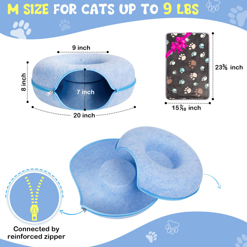 Grotte moyenne pour chat Peekaboo de 20 pouces pour chats d'intérieur, lit pour chat Dounut, cachette et jeu amusant, grattage d'exercice, pour chat moyen jusqu'à 9 lb