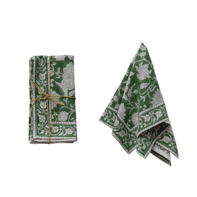 Cotton Block Print Napkins W Floral Pattern