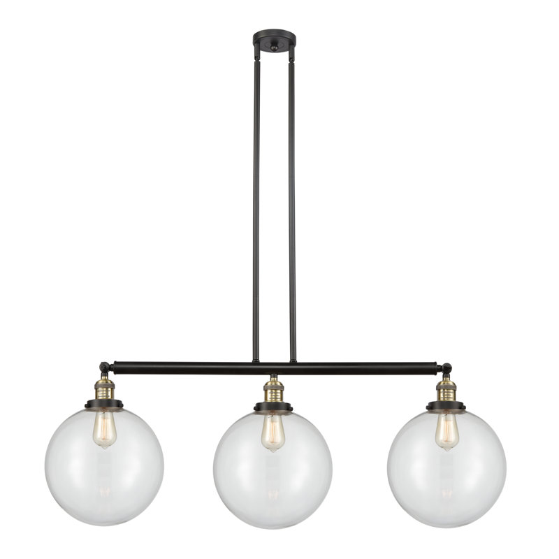 Penman 3 - Light Kitchen Island Pendant, No Bulb Included, Black Antique Brass, Clear