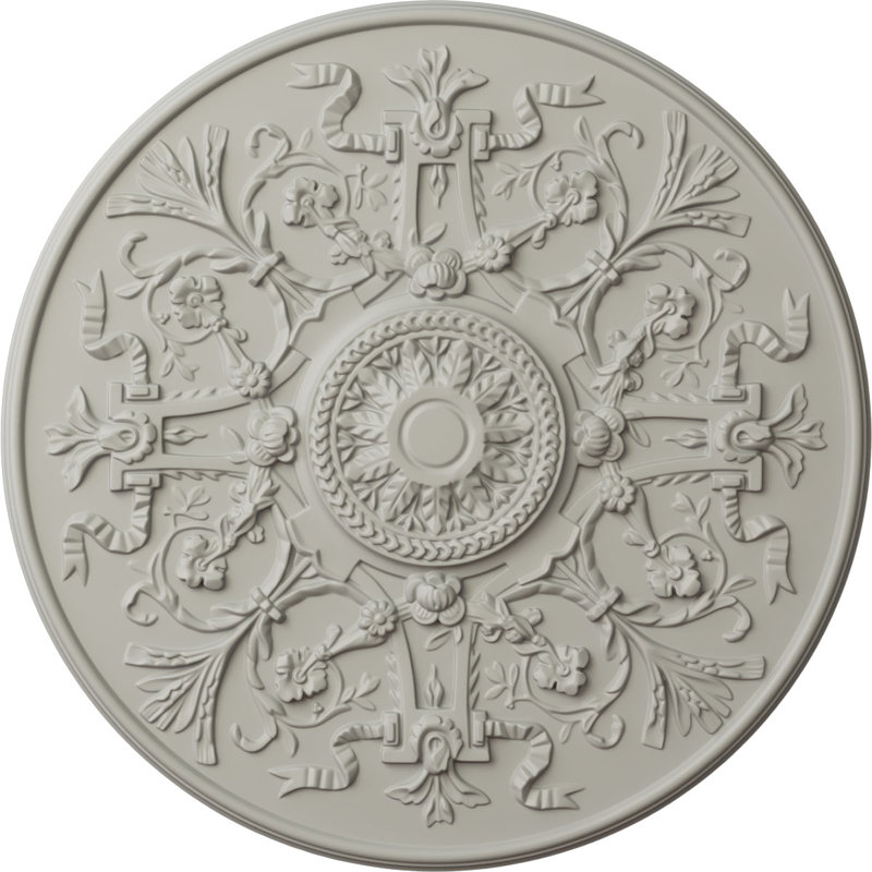Médaillon de plafond Endurathane Versailles, DE 33 po x P 1 3/4 po (convient aux auvents jusqu'à 3 1/4 po), pot peint à la main de finition crème