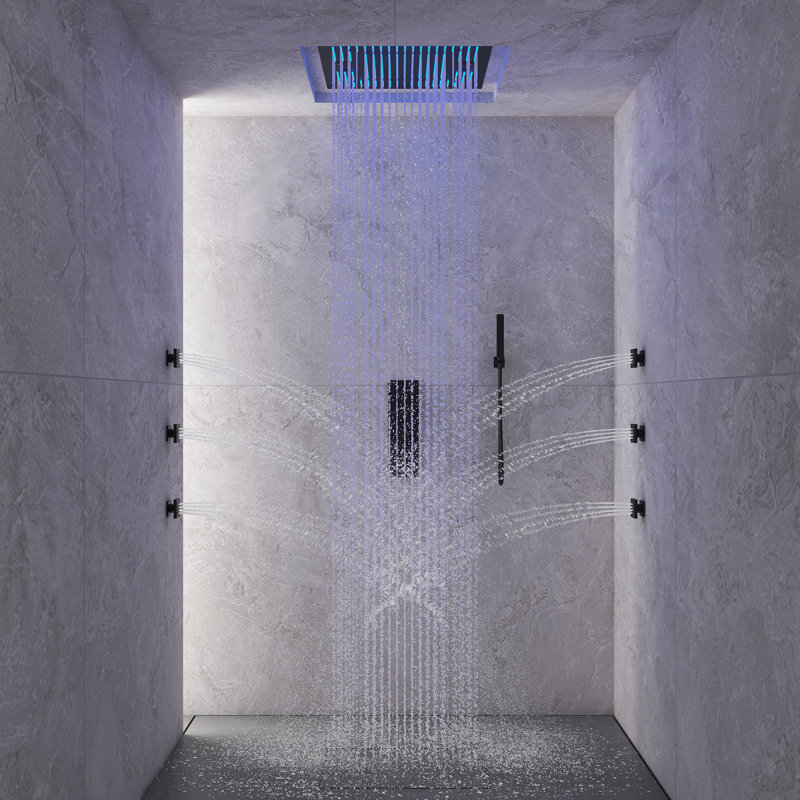 Matte Black Large Square LED Rainfall Shower System with Handheld