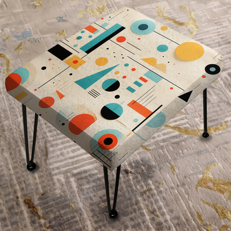 Retro Geometric Triangular Spheres Melody - Vintage Rectangle Ottoman